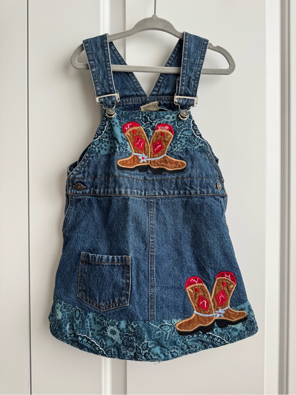 Vintage Denim Cowgirl Boot Overall Dress 4T